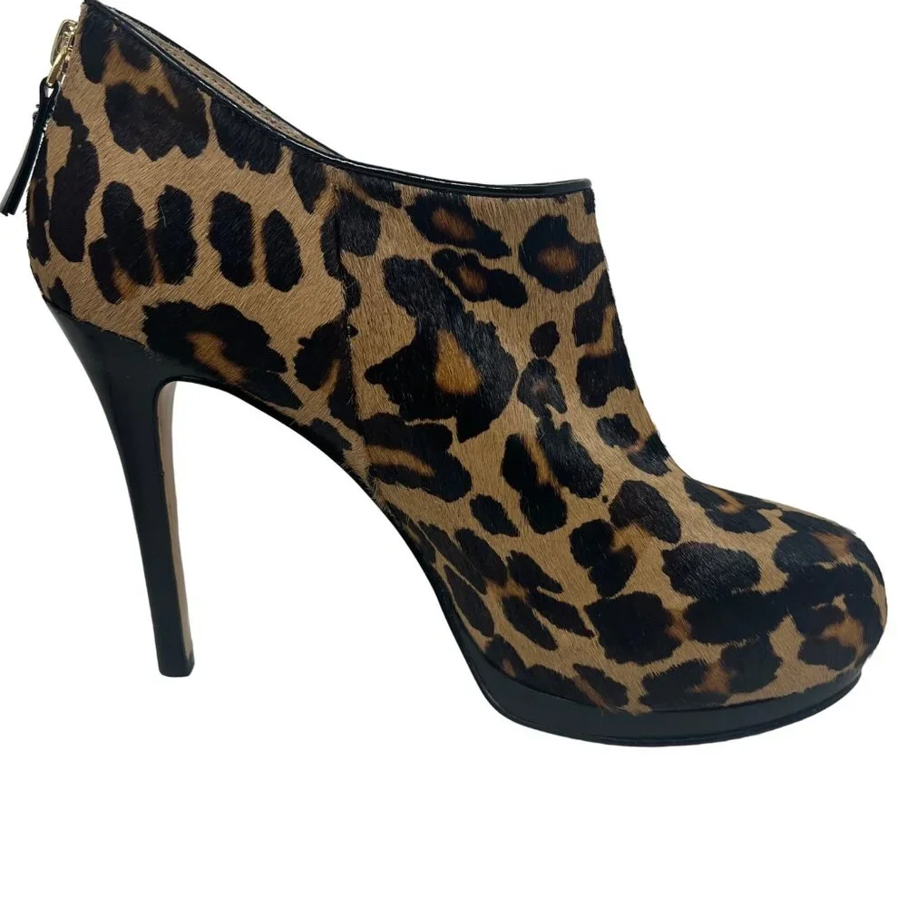 Nine West Haywire Stilleto Platform Heels‎ Mobwife Booties Cheetah Leopard Fur 8
